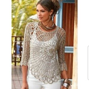 Boston Proper Daring Beige Crochet Sweater XS Asym